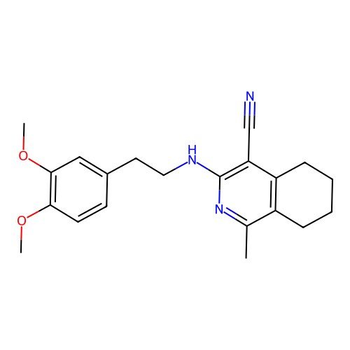 3-[2-(3,4-dimethoxyphenyl)ethylamino]-1-methyl-5,6,7,8-tetrahydroisoquinoline-4-carbonitrile structure