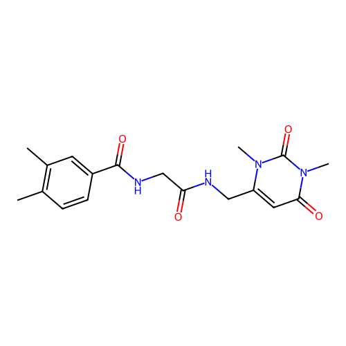 N-(2-(((1,3-dimethyl-2,6-dioxo-1,2,3,6-tetrahydropyrimidin-4-yl)methyl)amino)-2-oxoethyl)-3,4-dimethylbenzamide structure