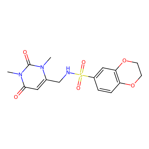 N-((1,3-dimethyl-2,6-dioxo-1,2,3,6-tetrahydropyrimidin-4-yl)methyl)-2,3-dihydrobenzo[b][1,4]dioxine-6-sulfonamide structure