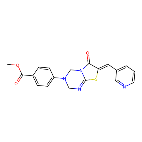 (Z)-methyl 4-(6-oxo-7-(pyridin-3-ylmethylene)-6,7-dihydro-2H-thiazolo[3,2-a][1,3,5]triazin-3(4H)-yl)benzoate structure