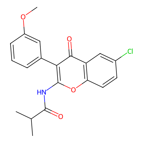 N-(6-chloro-3-(3-methoxyphenyl)-4-oxo-4H-chromen-2-yl)isobutyramide structure