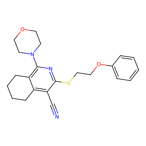 1-morpholin-4-yl-3-(2-phenoxyethylsulfanyl)-5,6,7,8-tetrahydroisoquinoline-4-carbonitrile structure