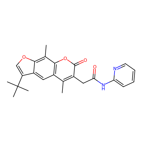 2-(3-(tert-butyl)-5,9-dimethyl-7-oxo-7H-furo[3,2-g]chromen-6-yl)-N-(pyridin-2-yl)acetamide structure