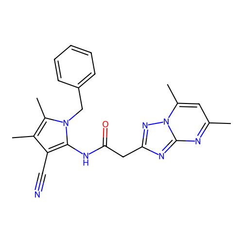 N-(1-benzyl-3-cyano-4,5-dimethyl-1H-pyrrol-2-yl)-2-(5,7-dimethyl-[1,2,4]triazolo[1,5-a]pyrimidin-2-yl)acetamide structure