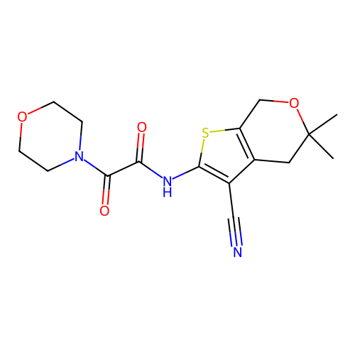 N-(3-cyano-5,5-dimethyl-4,7-dihydro-5H-thieno[2,3-c]pyran-2-yl)-2-(morpholin-4-yl)-2-oxoacetamide structure