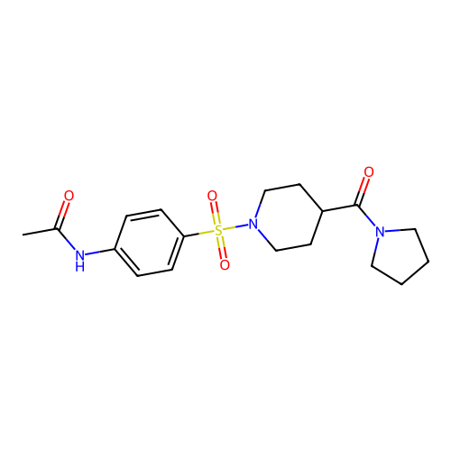 N-(4-{[4-(pyrrolidin-1-ylcarbonyl)piperidin-1-yl]sulfonyl}phenyl)acetamide structure