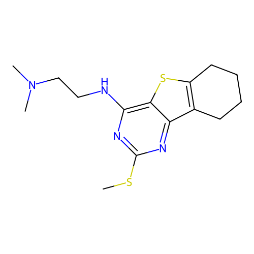 N',N'-dimethyl-N-(2-methylsulfanyl-6,7,8,9-tetrahydro-[1]benzothiolo[3,2-d]pyrimidin-4-yl)ethane-1,2-diamine structure