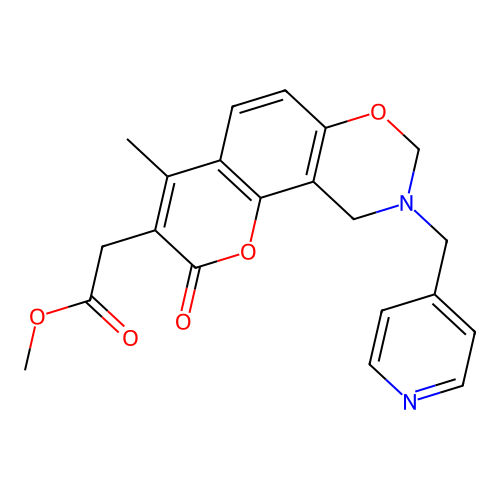 methyl 2-(4-methyl-2-oxo-9-(pyridin-4-ylmethyl)-2,8,9,10-tetrahydrochromeno[8,7-e][1,3]oxazin-3-yl)acetate structure