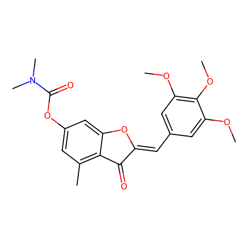 (Z)-4-methyl-3-oxo-2-(3,4,5-trimethoxybenzylidene)-2,3-dihydrobenzofuran-6-yl dimethylcarbamate structure