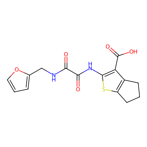 2-({[(furan-2-ylmethyl)amino](oxo)acetyl}amino)-5,6-dihydro-4H-cyclopenta[b]thiophene-3-carboxylic acid structure