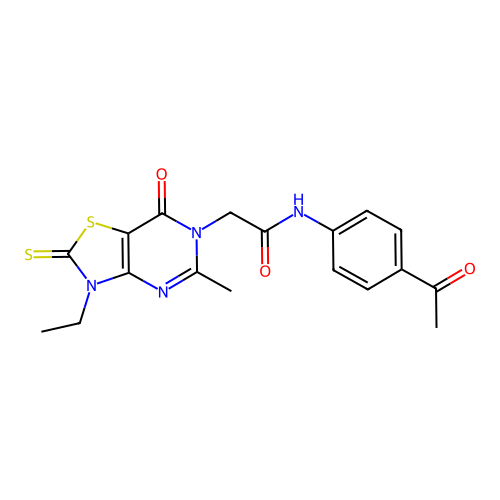 N-(4-acetylphenyl)-2-(3-ethyl-5-methyl-7-oxo-2-thioxo-2,3-dihydrothiazolo[4,5-d]pyrimidin-6(7H)-yl)acetamide structure