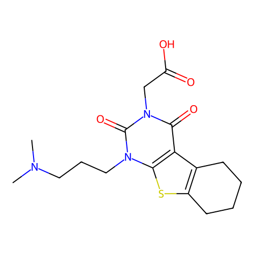 2-(1-(3-(dimethylamino)propyl)-2,4-dioxo-1,2,5,6,7,8-hexahydrobenzo[4,5]thieno[2,3-d]pyrimidin-3(4H)-yl)acetic acid structure