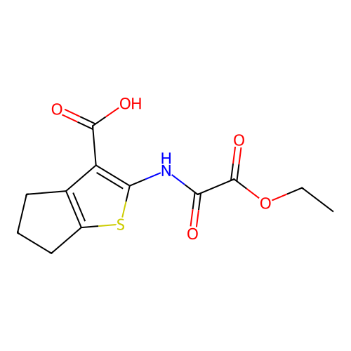 2-(2-ethoxy-2-oxoacetamido)-5,6-dihydro-4H-cyclopenta[b]thiophene-3-carboxylic acid structure