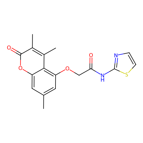 N-(thiazol-2-yl)-2-((3,4,7-trimethyl-2-oxo-2H-chromen-5-yl)oxy)acetamide structure
