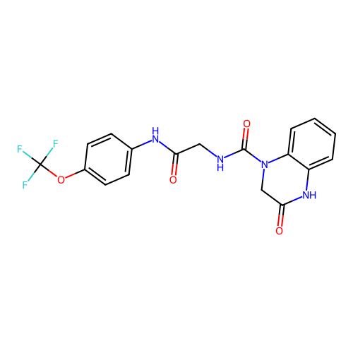 3-oxo-N-[2-oxo-2-[4-(trifluoromethoxy)anilino]ethyl]-2,4-dihydroquinoxaline-1-carboxamide structure