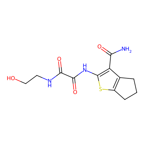 N'-(3-carbamoyl-5,6-dihydro-4H-cyclopenta[b]thiophen-2-yl)-N-(2-hydroxyethyl)oxamide structure