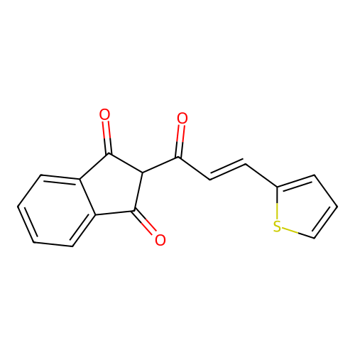 2-[(E)-3-thiophen-2-ylprop-2-enoyl]indene-1,3-dione structure