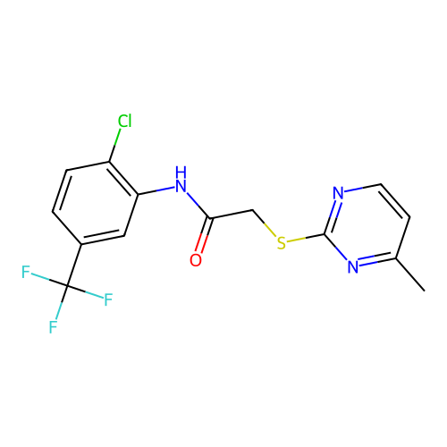 N-[2-chloro-5-(trifluoromethyl)phenyl]-2-(4-methylpyrimidin-2-yl)sulfanylacetamide structure