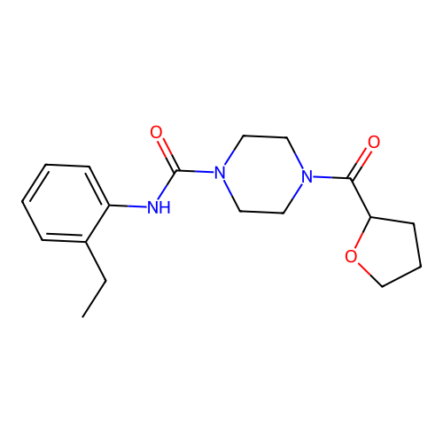 N-(2-ethylphenyl)-4-(oxolane-2-carbonyl)piperazine-1-carboxamide structure