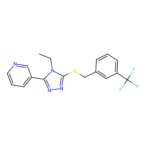 3-[4-ethyl-5-[[3-(trifluoromethyl)phenyl]methylsulfanyl]-1,2,4-triazol-3-yl]pyridine structure