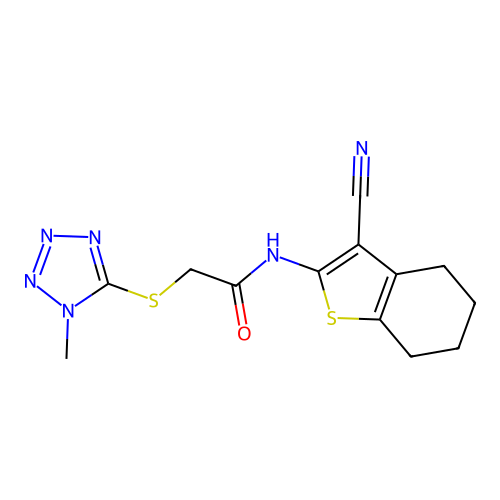 N-(3-cyano-4,5,6,7-tetrahydro-1-benzothiophen-2-yl)-2-(1-methyltetrazol-5-yl)sulfanylacetamide structure