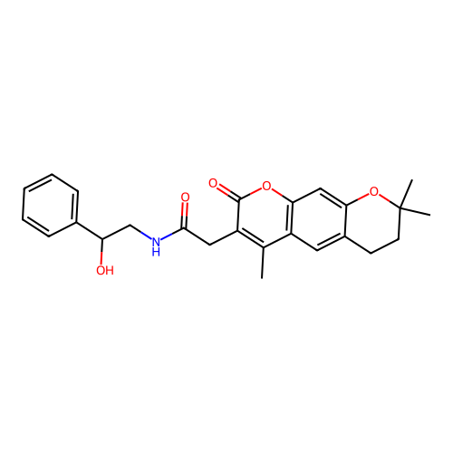 N-(2-hydroxy-2-phenylethyl)-2-(4,8,8-trimethyl-2-oxo-2,6,7,8-tetrahydropyrano[3,2-g]chromen-3-yl)acetamide structure
