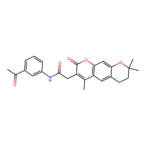 N-(3-acetylphenyl)-2-(4,8,8-trimethyl-2-oxo-2,6,7,8-tetrahydropyrano[3,2-g]chromen-3-yl)acetamide structure