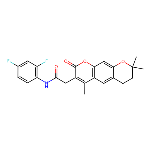 N-(2,4-difluorophenyl)-2-(4,8,8-trimethyl-2-oxo-2,6,7,8-tetrahydropyrano[3,2-g]chromen-3-yl)acetamide structure