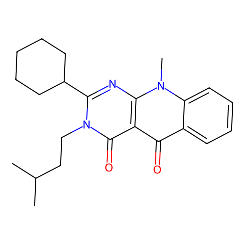 2-cyclohexyl-10-methyl-3-(3-methylbutyl)pyrimido[4,5-b]quinoline-4,5(3H,10H)-dione structure