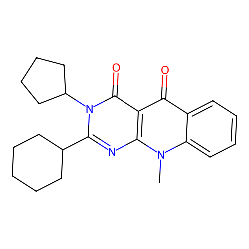 2-cyclohexyl-3-cyclopentyl-10-methylpyrimido[4,5-b]quinoline-4,5(3H,10H)-dione structure