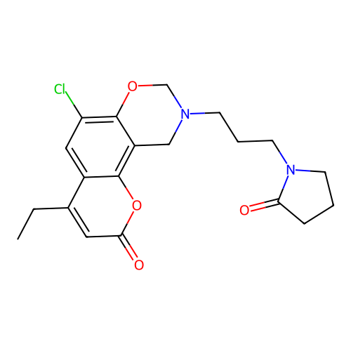 6-chloro-4-ethyl-9-(3-(2-oxopyrrolidin-1-yl)propyl)-9,10-dihydrochromeno[8,7-e][1,3]oxazin-2(8H)-one structure