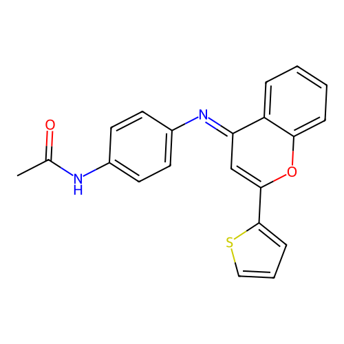 (E)-N-(4-((2-(thiophen-2-yl)-4H-chromen-4-ylidene)amino)phenyl)acetamide structure