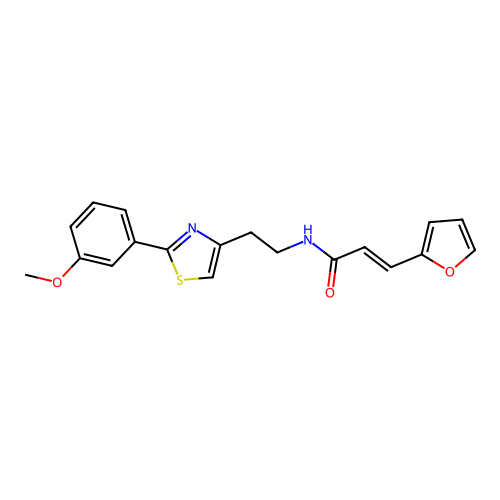 (2E)-3-(furan-2-yl)-N-{2-[2-(3-methoxyphenyl)-1,3-thiazol-4-yl]ethyl}prop-2-enamide structure