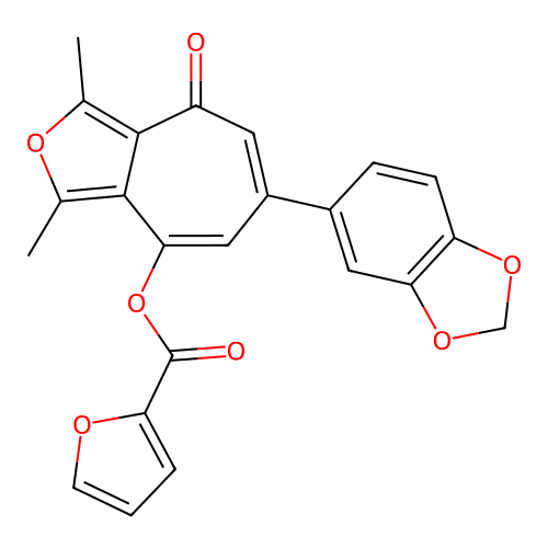 6-(benzo[d][1,3]dioxol-5-yl)-1,3-dimethyl-4-oxo-4H-cyclohepta[c]furan-8-yl furan-2-carboxylate structure