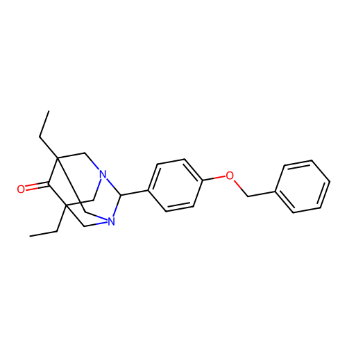 (1r,5R,7S)-2-(4-(benzyloxy)phenyl)-5,7-diethyl-1,3-diazaadamantan-6-one structure