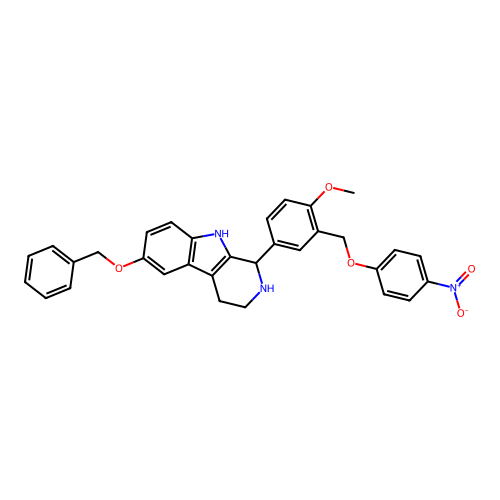 1-[4-methoxy-3-[(4-nitrophenoxy)methyl]phenyl]-6-phenylmethoxy-2,3,4,9-tetrahydro-1H-pyrido[3,4-b]indole structure