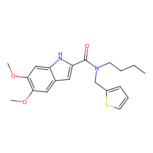 N-butyl-5,6-dimethoxy-N-(thiophen-2-ylmethyl)-1H-indole-2-carboxamide structure