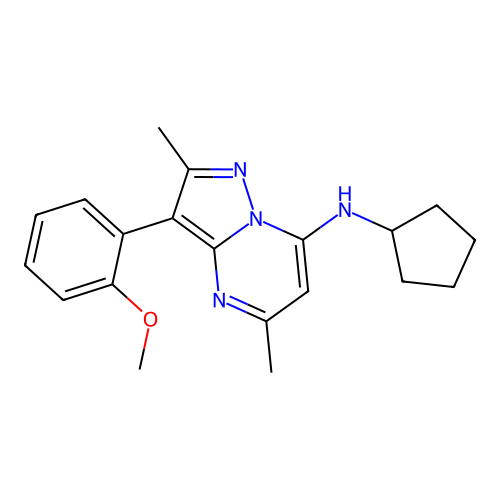 N-cyclopentyl-3-(2-methoxyphenyl)-2,5-dimethylpyrazolo[1,5-a]pyrimidin-7-amine structure