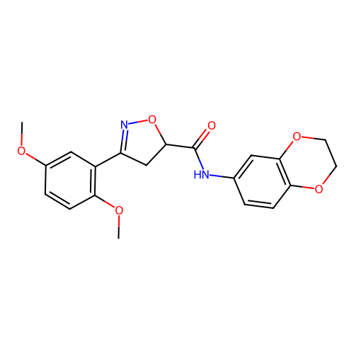 N-(2,3-dihydro-1,4-benzodioxin-6-yl)-3-(2,5-dimethoxyphenyl)-4,5-dihydro-1,2-oxazole-5-carboxamide structure