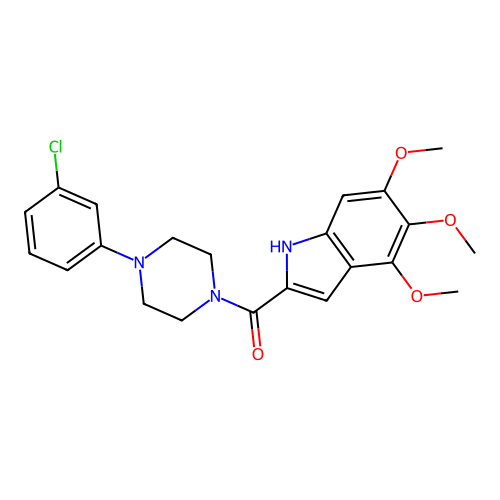 (4-(3-chlorophenyl)piperazin-1-yl)(4,5,6-trimethoxy-1H-indol-2-yl)methanone structure