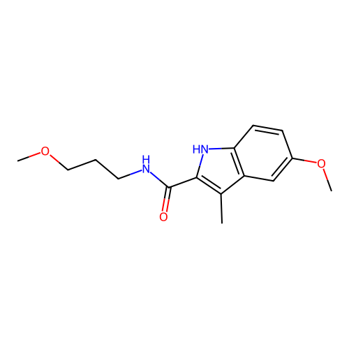 5-methoxy-N-(3-methoxypropyl)-3-methyl-1H-indole-2-carboxamide structure