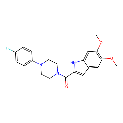(5,6-dimethoxy-1H-indol-2-yl)(4-(4-fluorophenyl)piperazin-1-yl)methanone structure
