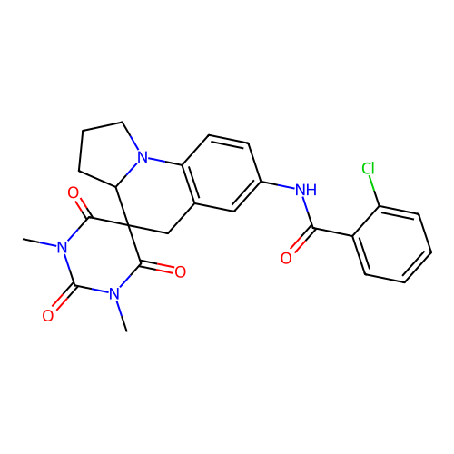 2-chloro-N-(1,3-dimethyl-2,4,6-trioxo-1,1',2',3,3',3a',4,6-octahydro-2H,5'H-spiro[pyrimidine-5,4'-pyrrolo[1,2-a]quinolin]-7'-yl)benzamide structure