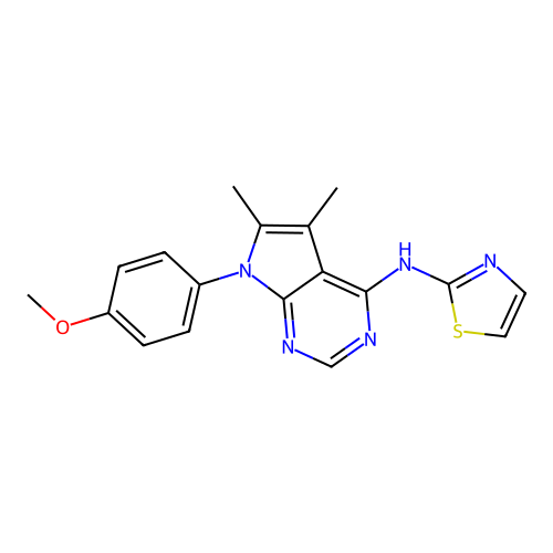 7-(4-methoxyphenyl)-5,6-dimethyl-N-(1,3-thiazol-2-yl)-7H-pyrrolo[2,3-d]pyrimidin-4-amine structure