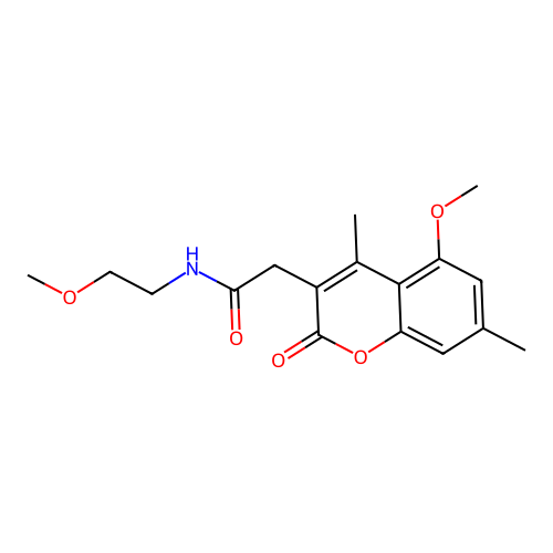 2-(5-methoxy-4,7-dimethyl-2-oxo-2H-chromen-3-yl)-N-(2-methoxyethyl)acetamide structure