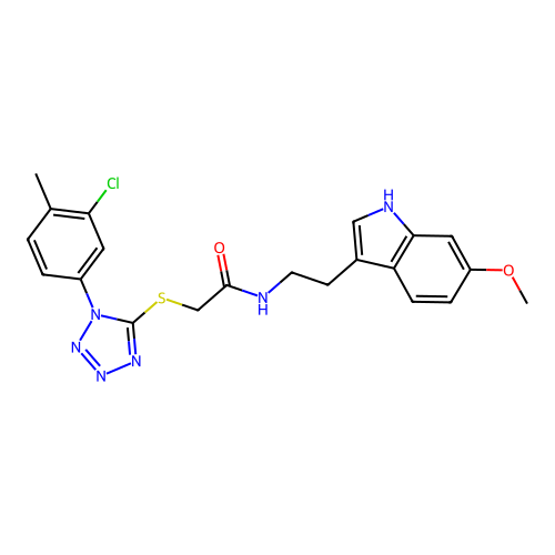 2-{[1-(3-chloro-4-methylphenyl)-1H-tetrazol-5-yl]sulfanyl}-N-[2-(6-methoxy-1H-indol-3-yl)ethyl]acetamide structure