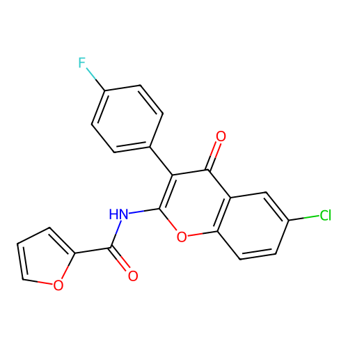 N-(6-chloro-3-(4-fluorophenyl)-4-oxo-4H-chromen-2-yl)furan-2-carboxamide structure