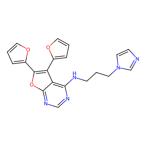 5,6-di(furan-2-yl)-N-[3-(1H-imidazol-1-yl)propyl]furo[2,3-d]pyrimidin-4-amine structure