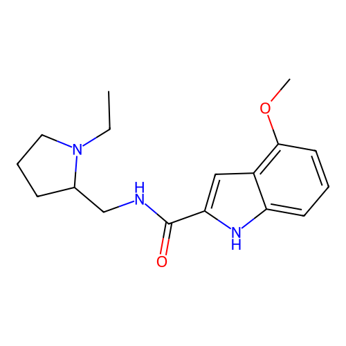N-[(1-ethylpyrrolidin-2-yl)methyl]-4-methoxy-1H-indole-2-carboxamide structure