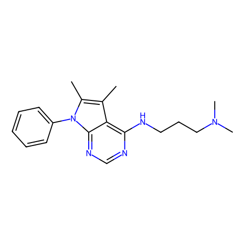 N-(5,6-dimethyl-7-phenylpyrrolo[2,3-d]pyrimidin-4-yl)-N',N'-dimethylpropane-1,3-diamine structure